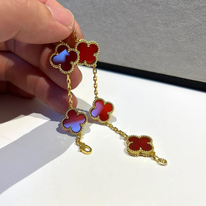 [ElanLuxe Jewelry]CLOVER 5 MOTIFS RED AGATE  BRACELET
