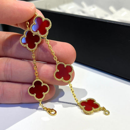 [ElanLuxe Jewelry]CLOVER 5 MOTIFS RED AGATE  BRACELET