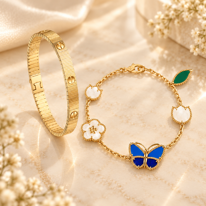 [ElanLuxe Jewelry] Lucky Spring Butterfly 5-Motif & LOVE Unlimited Bracelet Stack Set