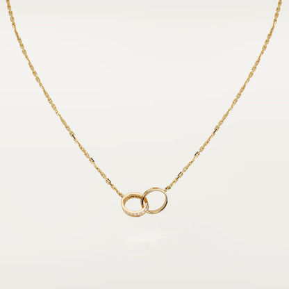 [ElanLuxe Jewelry]LOVE DOUBLE RING HALF DIAMOND NECKLACE
