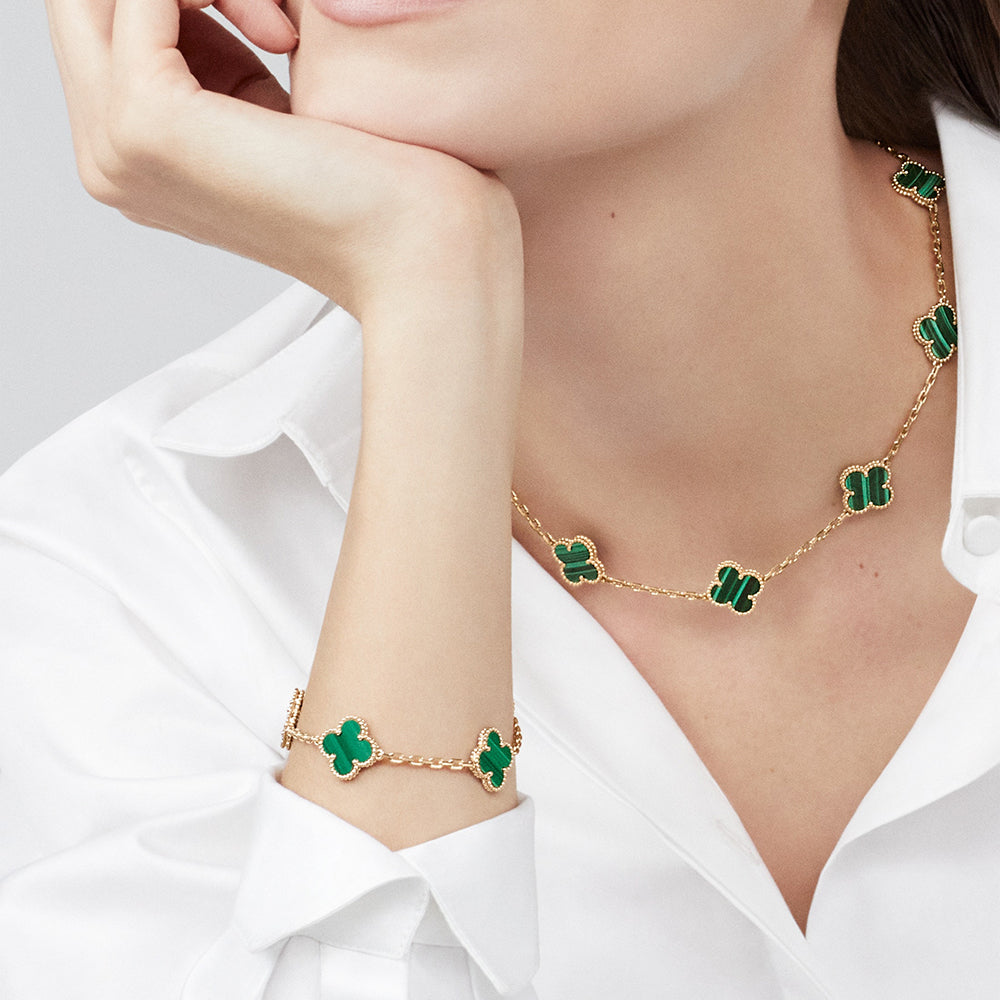 [ElanLuxe Jewelry]CLOVER 10 MOTIFS MALACHITE NECKLACE