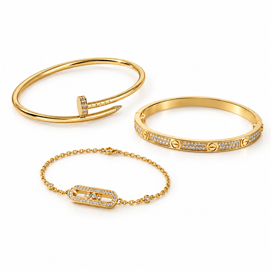 [ElanLuxe Jewelry] LOVE & JUSTE Baby Move Diamond Bracelet Stack Set