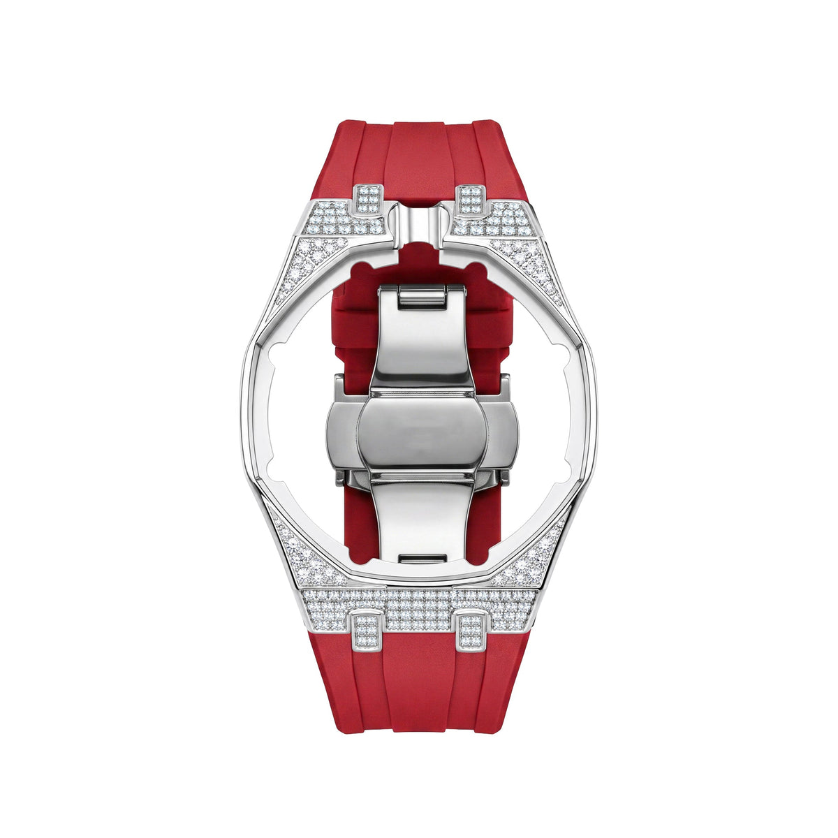 Strap For Ap Swatch Royal Oak Pop Exclusive Steel Case With Diamond(Moissanite) & Silicone Strap