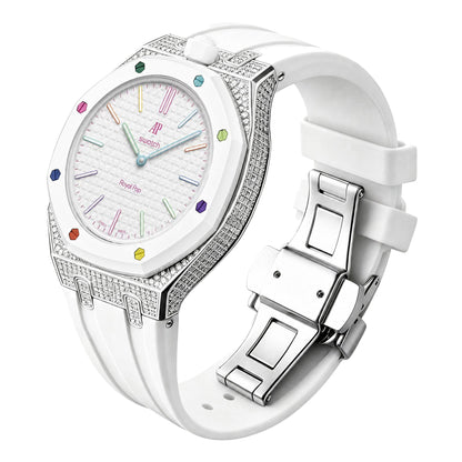 Strap For Ap Swatch Royal Oak Pop Exclusive Steel Case With Diamond(Moissanite) & Silicone Strap