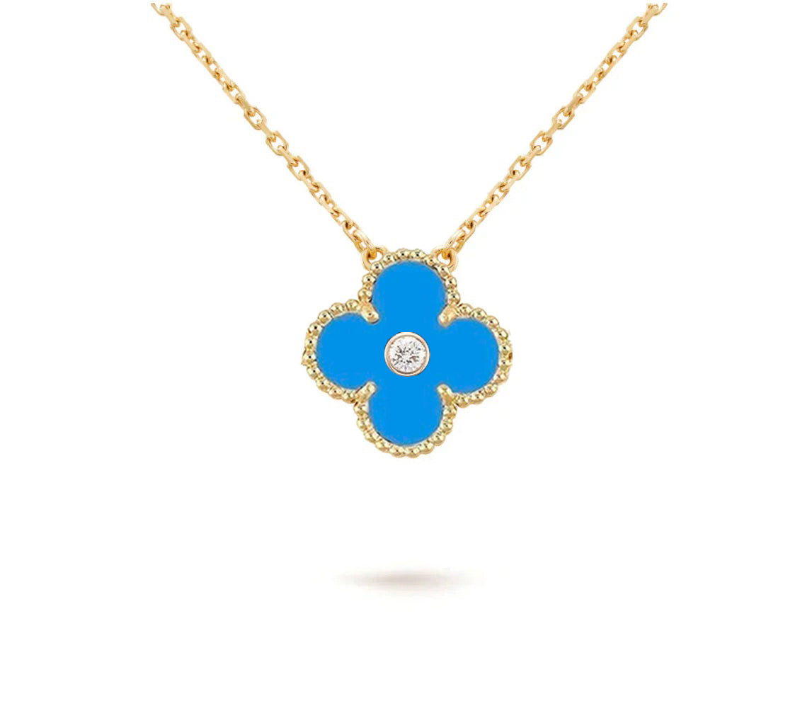 [ElanLuxe Jewelry]CLOVER 15MM DIAMOND SINGLE FLOWER NECKLACE COLLECTION