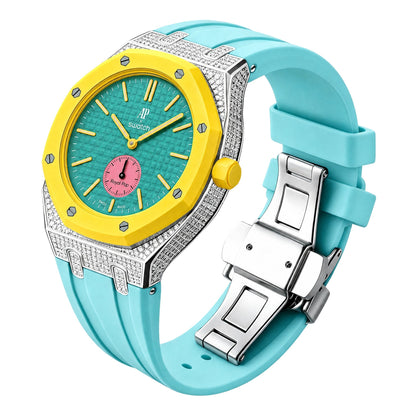 Strap For Ap Swatch Royal Oak Pop Exclusive Steel Case With Diamond(Moissanite) & Silicone Strap