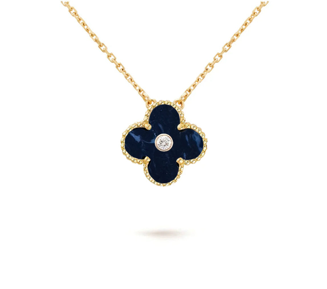 [ElanLuxe Jewelry]CLOVER 15MM DIAMOND SINGLE FLOWER NECKLACE COLLECTION