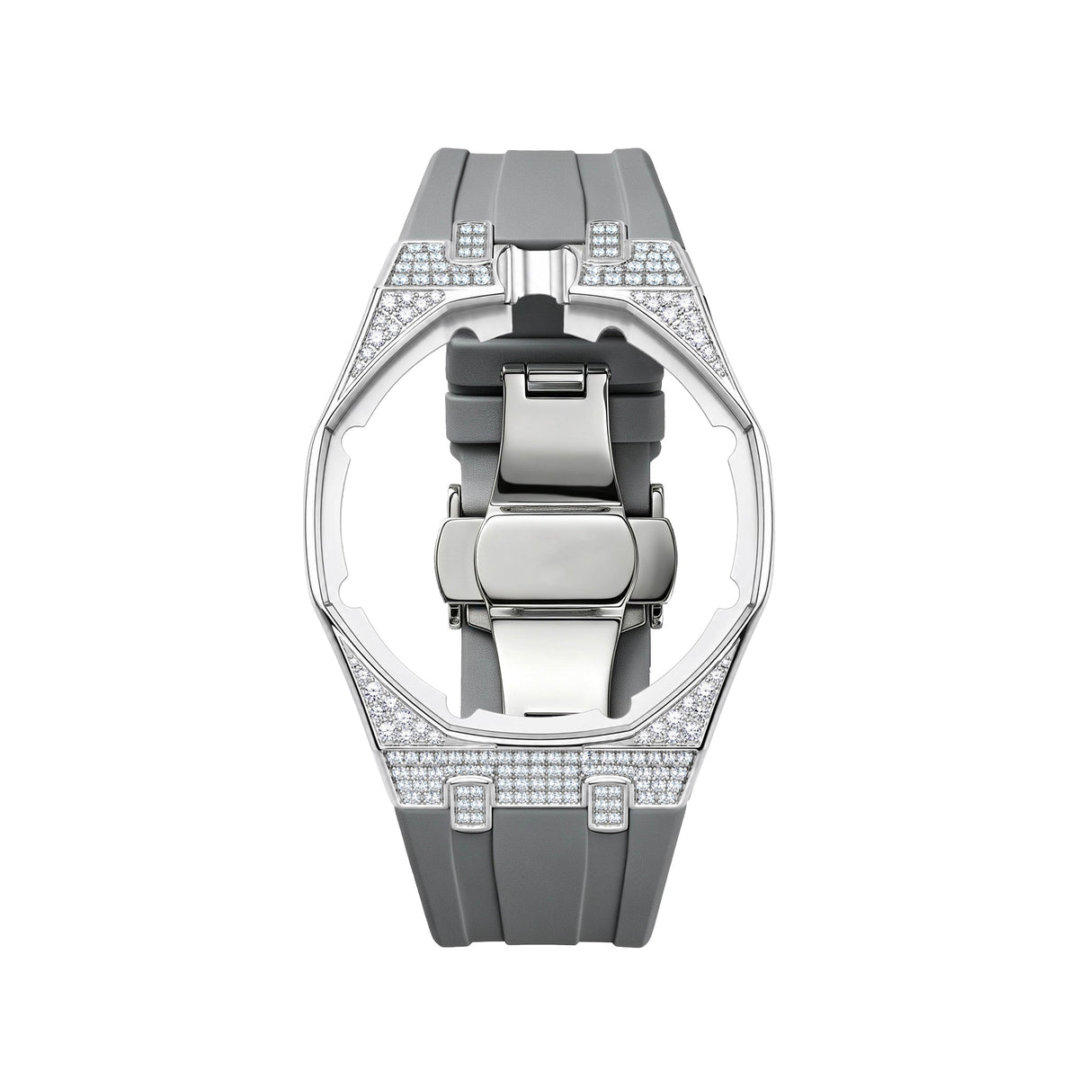 Strap For Ap Swatch Royal Oak Pop Exclusive Steel Case With Diamond(Moissanite) & Silicone Strap