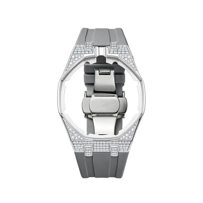 Strap For Ap Swatch Royal Oak Pop Exclusive Steel Case With Diamond(Moissanite) & Silicone Strap