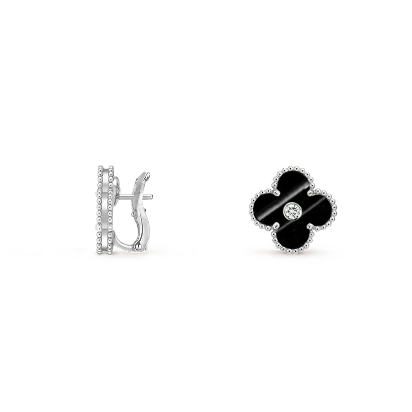 [ElanLuxe Jewelry]CLOVER SILVER 15MM MOP DIAMOND EARRINGS COLLECTION