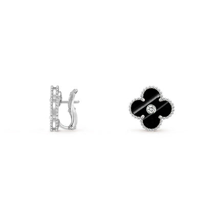 [ElanLuxe Jewelry]CLOVER SILVER 15MM MOP DIAMOND EARRINGS COLLECTION