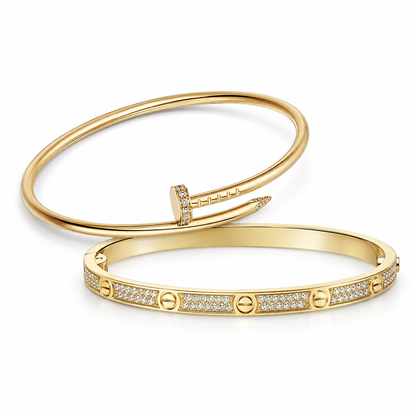 [ElanLuxe Jewelry] JUSTE Diamond & LOVE Diamond-Paved Bracelet Stack Set