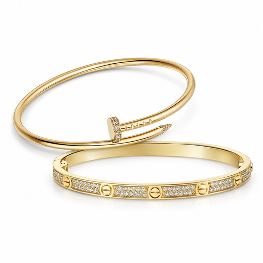 [ElanLuxe Jewelry] JUSTE Diamond & LOVE Diamond-Paved Bracelet Stack Set