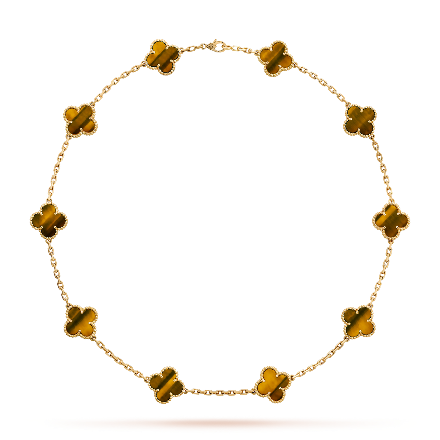 [ElanLuxe Jewelry]CLOVER 10 MOTIFS TIGER EYE NECKLACE