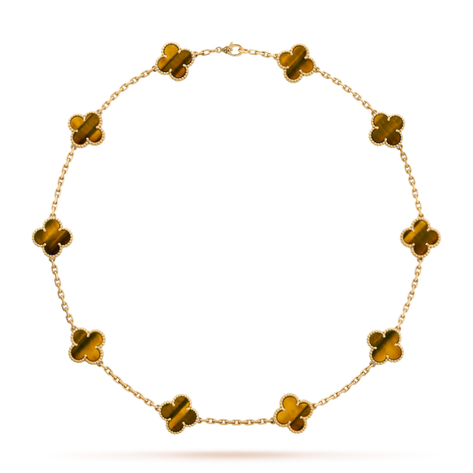 [ElanLuxe Jewelry]CLOVER 10 MOTIFS TIGER EYE NECKLACE