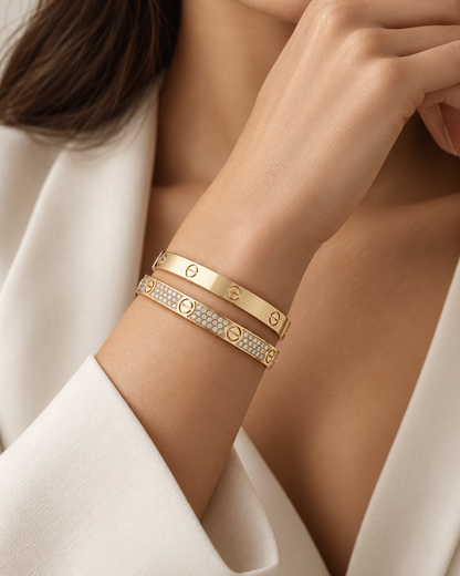 [ElanLuxe Jewelry] LOVE  Classic & Diamond-Paved Bracelet Stack Set