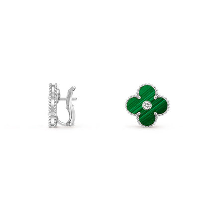[ElanLuxe Jewelry]CLOVER SILVER 15MM MOP DIAMOND EARRINGS COLLECTION