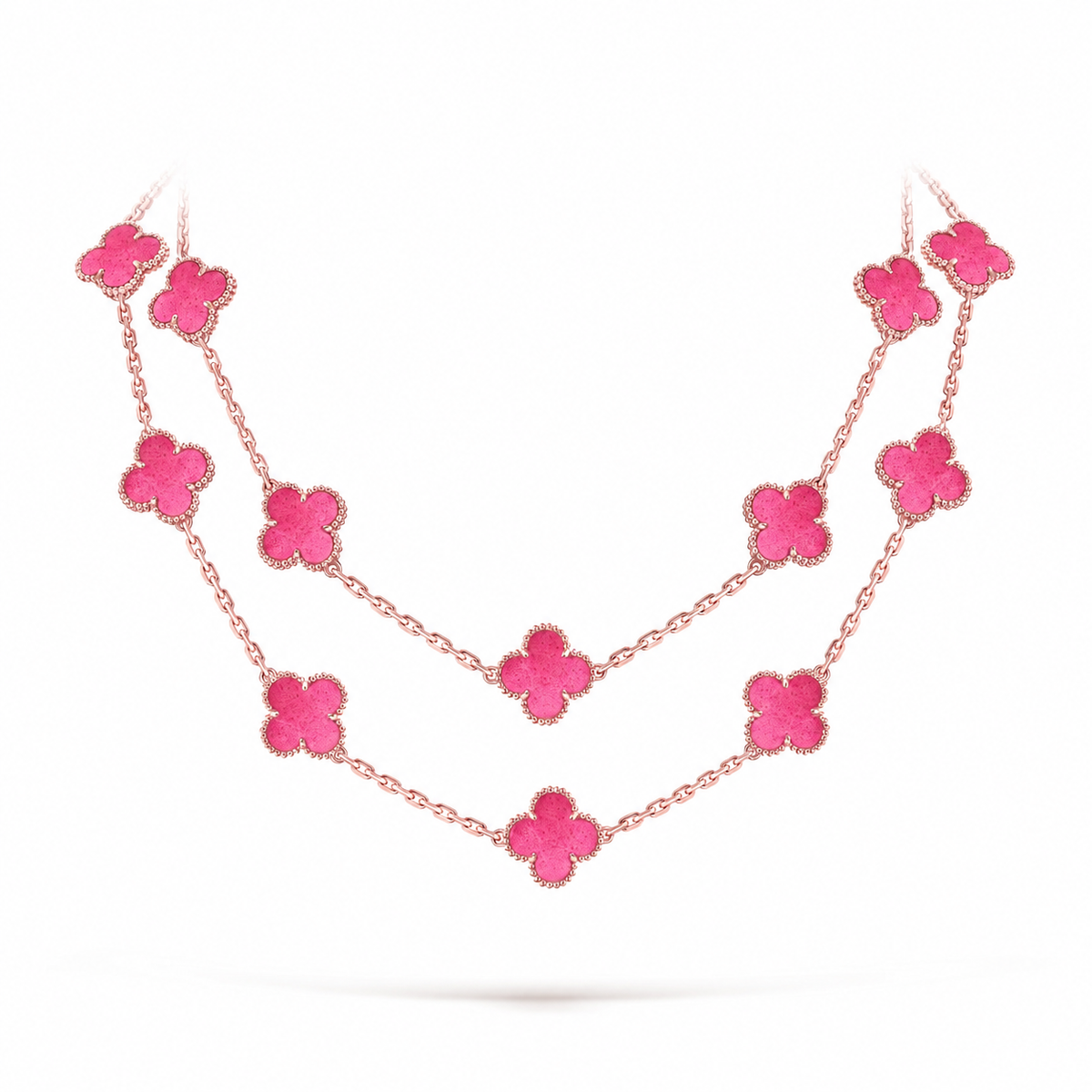 [ElanLuxe Jewelry] NEW CLOVER 20 MOTIFS PINK ENAMEL NECKLACE