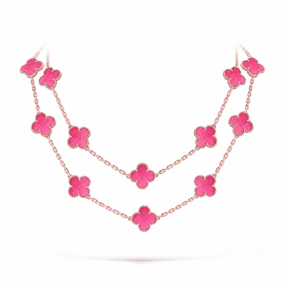 [ElanLuxe Jewelry] NEW CLOVER 20 MOTIFS PINK ENAMEL NECKLACE