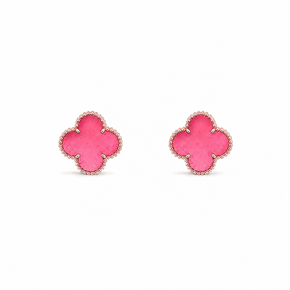 [ElanLuxe Jewelry]NEW CLOVER 15MM PINK ENAMEL STUD EARRINGS