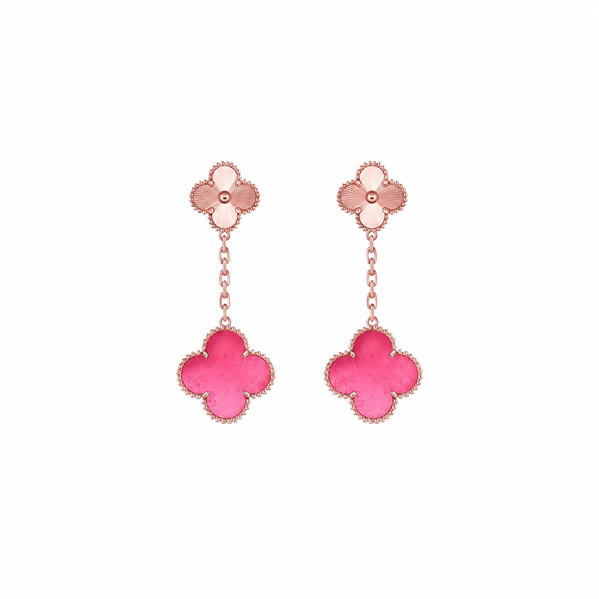 [ElanLuxe Jewelry]NEW CLOVER 2 MOTIF PINK ENAMEL EARRINGS
