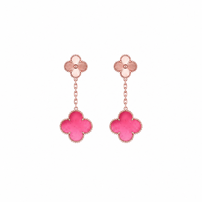[ElanLuxe Jewelry]NEW CLOVER 2 MOTIF PINK ENAMEL EARRINGS