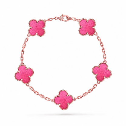[ElanLuxe Jewelry]NEW CLOVER 5 MOTIFS PINK ENAMEL BRACELET