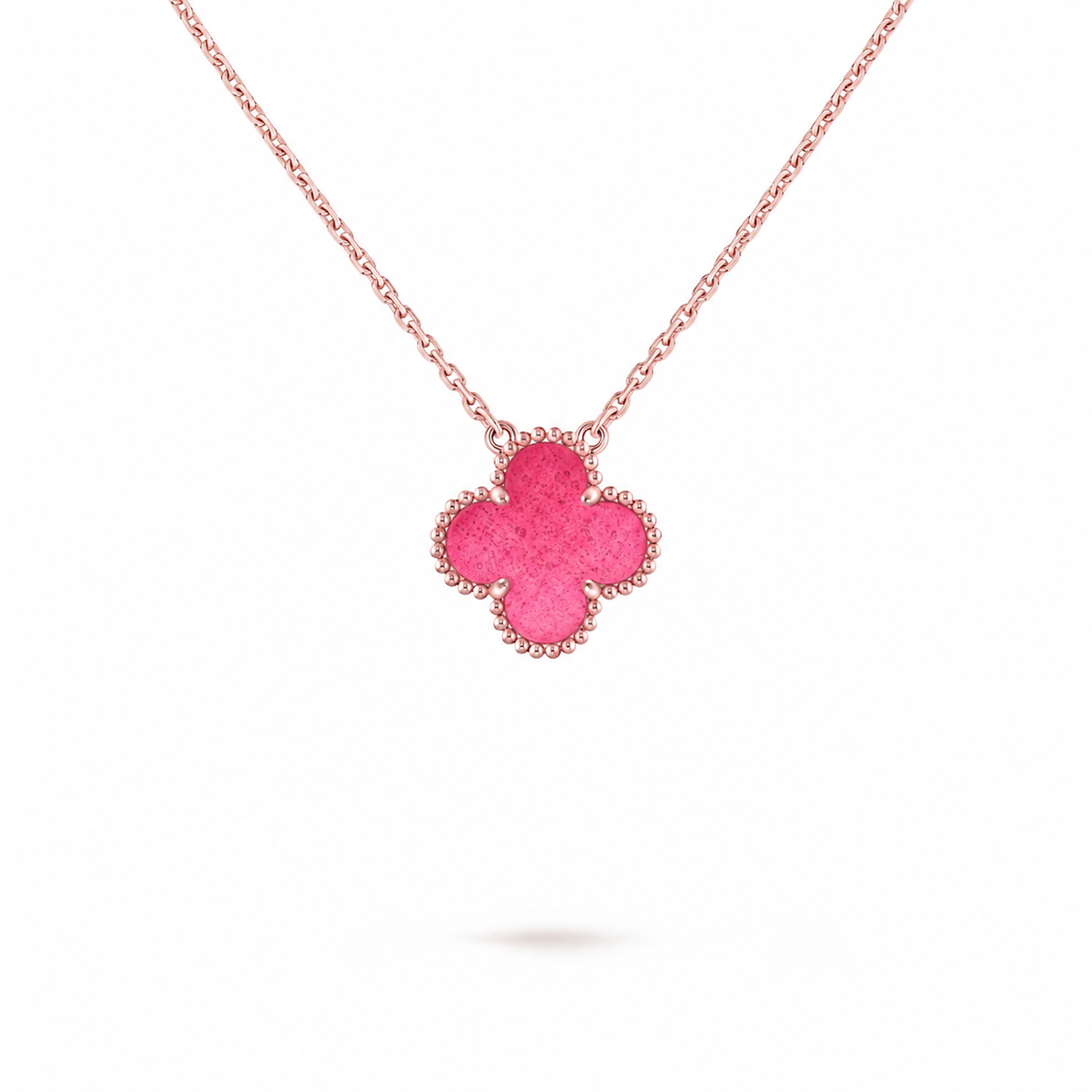[ElanLuxe Jewelry] NEW CLOVER 15MM PINK ENAMEL NECKLACE