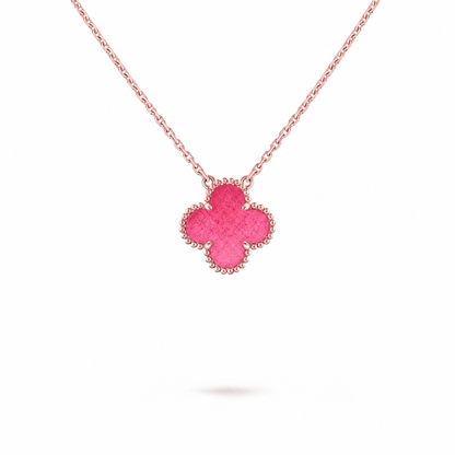 [ElanLuxe Jewelry] NEW CLOVER 15MM PINK ENAMEL NECKLACE