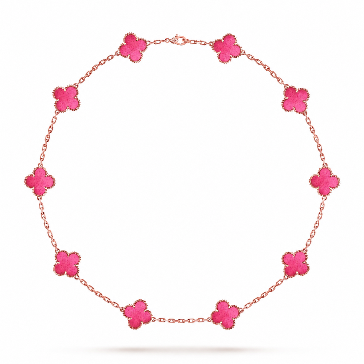 [ElanLuxe Jewelry]NEW CLOVER 10 MOTIFS PINK ENAMEL NECKLACE
