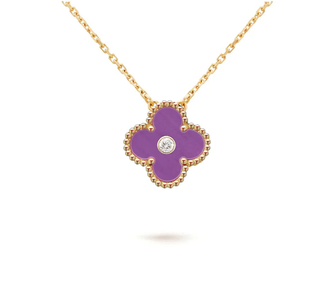 [ElanLuxe Jewelry]CLOVER 15MM DIAMOND SINGLE FLOWER NECKLACE COLLECTION