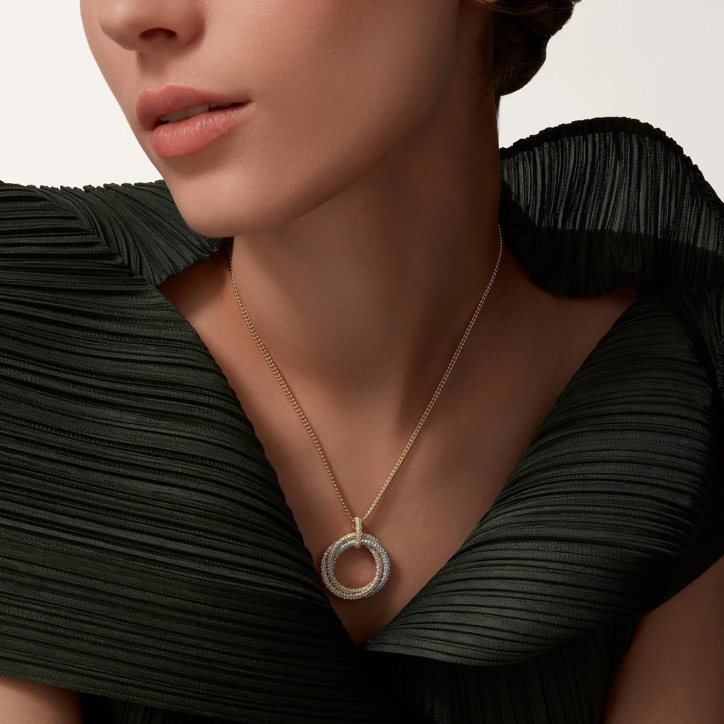 [ElanLuxe Jewelry]TRINITY LARGE FULL DIAMOND  NECKLACE