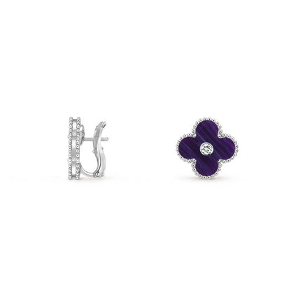 [ElanLuxe Jewelry]CLOVER SILVER 15MM MOP DIAMOND EARRINGS COLLECTION