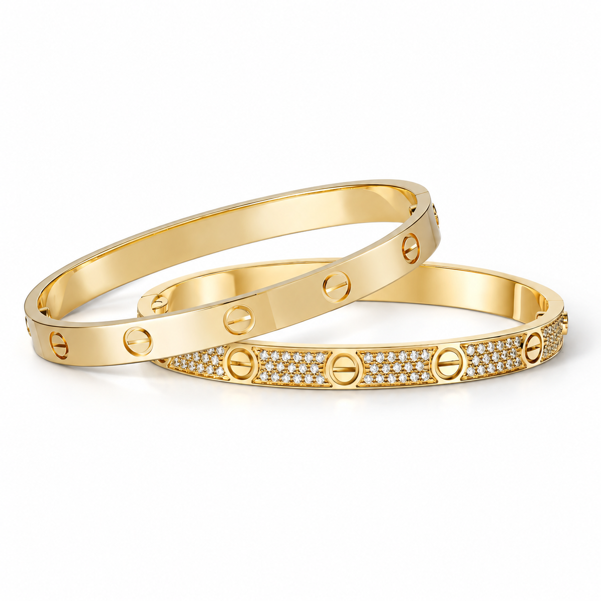 [ElanLuxe Jewelry] LOVE  Classic & Diamond-Paved Bracelet Stack Set