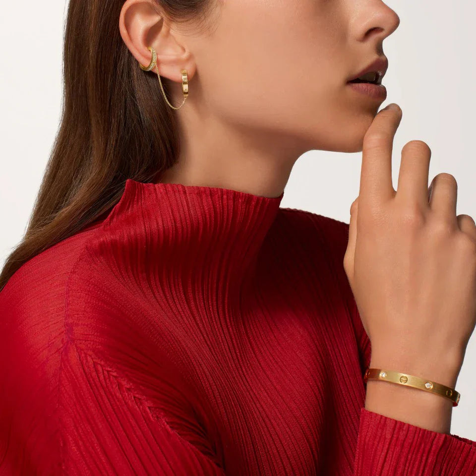 [ElanLuxe Jewelry]LOVE 3.0MM HALF DIAMOND EARRINGS