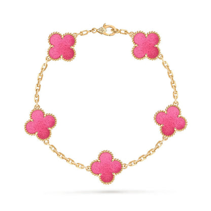 [ElanLuxe Jewelry]NEW CLOVER 5 MOTIFS PINK ENAMEL BRACELET