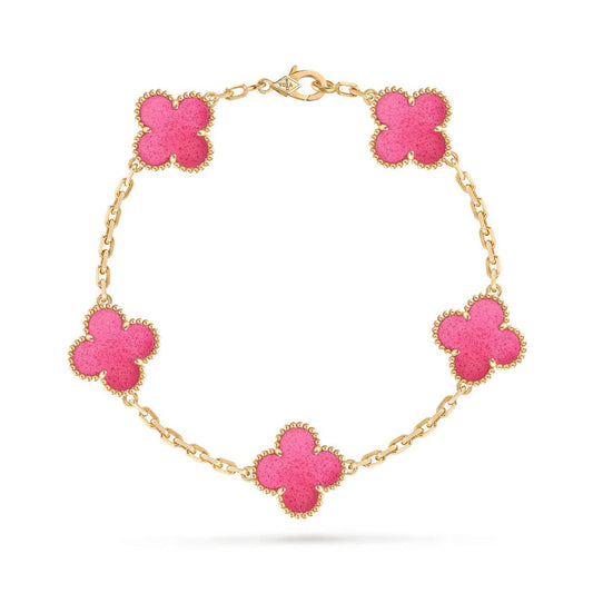 [ElanLuxe Jewelry]NEW CLOVER 5 MOTIFS PINK ENAMEL BRACELET