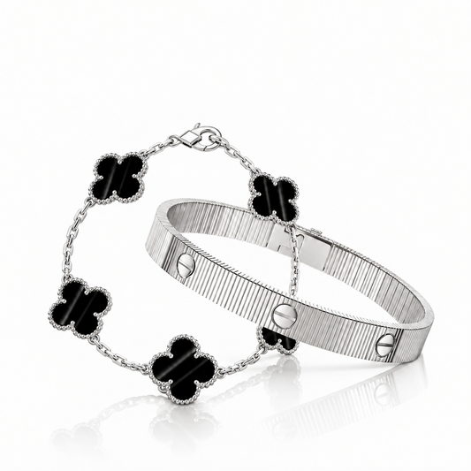 [ElanLuxe Jewelry] Clover 5-Motif & LOVE Unlimited Bracelet Set