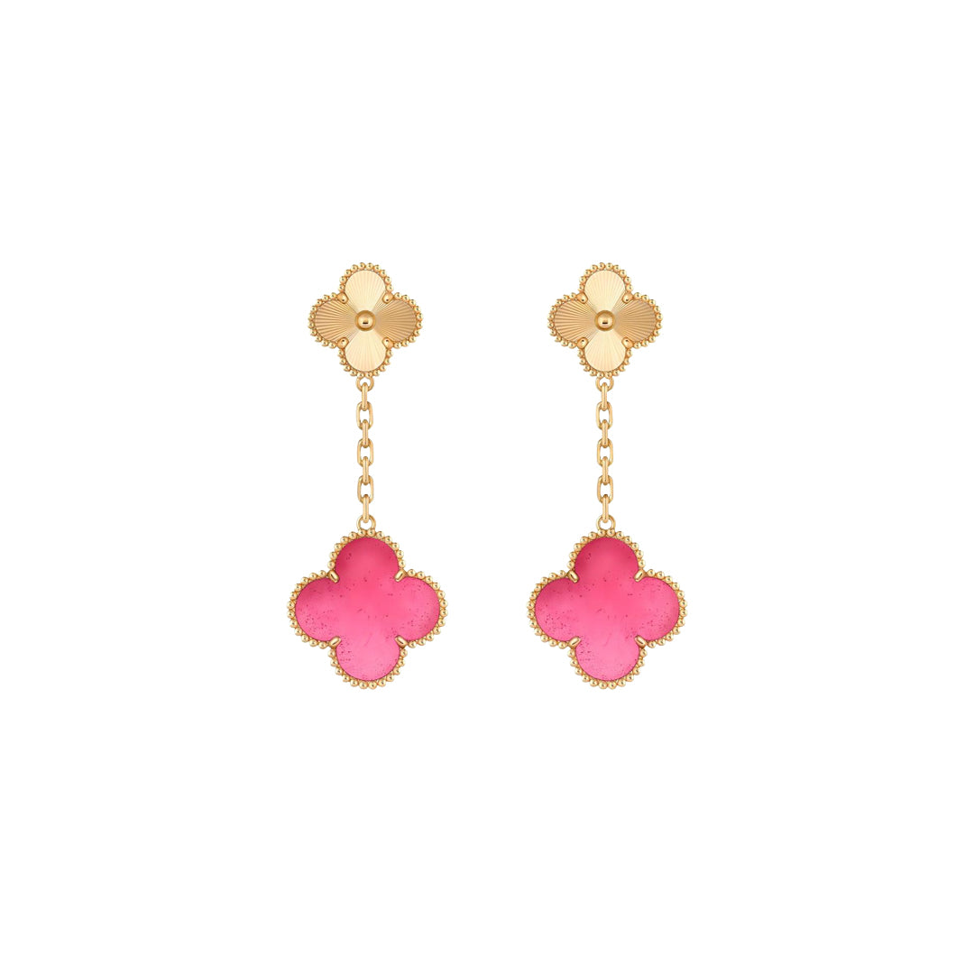 [ElanLuxe Jewelry]NEW CLOVER 2 MOTIF PINK ENAMEL EARRINGS