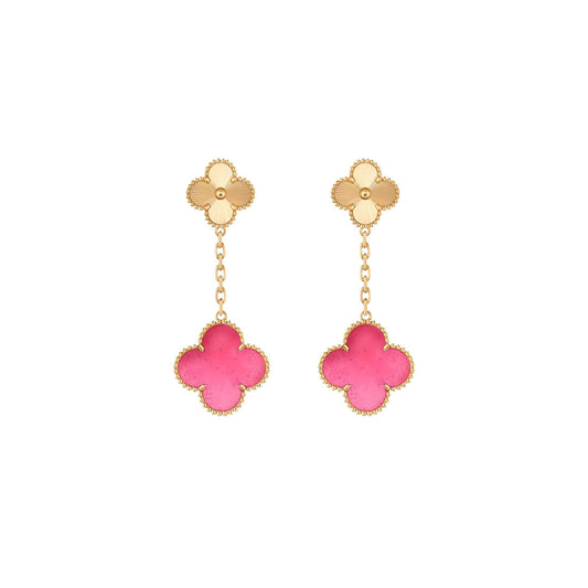 [ElanLuxe Jewelry]NEW CLOVER 2 MOTIF PINK ENAMEL EARRINGS