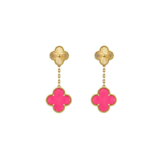 [ElanLuxe Jewelry]NEW CLOVER 2 MOTIF PINK ENAMEL EARRINGS