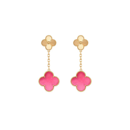 [ElanLuxe Jewelry]NEW CLOVER 2 MOTIF PINK ENAMEL EARRINGS
