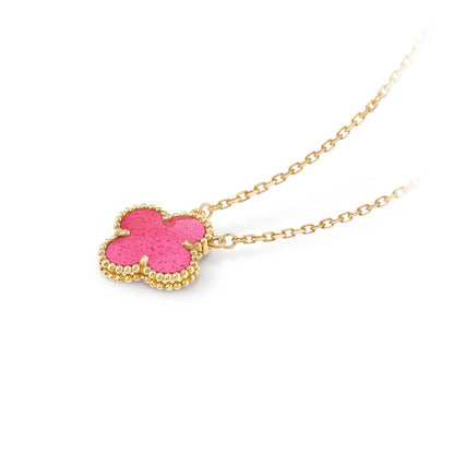 [ElanLuxe Jewelry] NEW CLOVER 15MM PINK ENAMEL NECKLACE