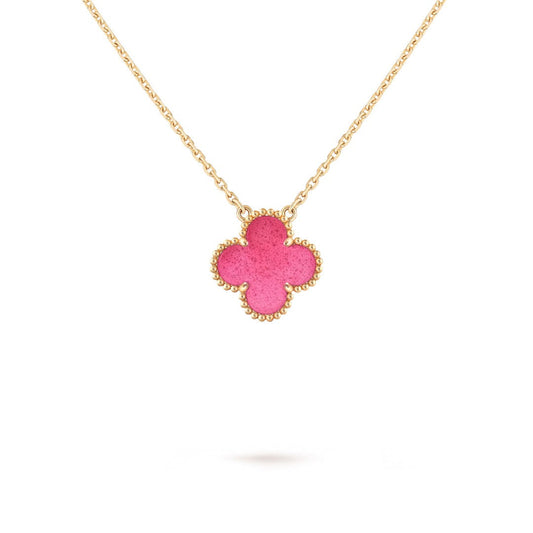[ElanLuxe Jewelry] NEW CLOVER 15MM PINK ENAMEL NECKLACE