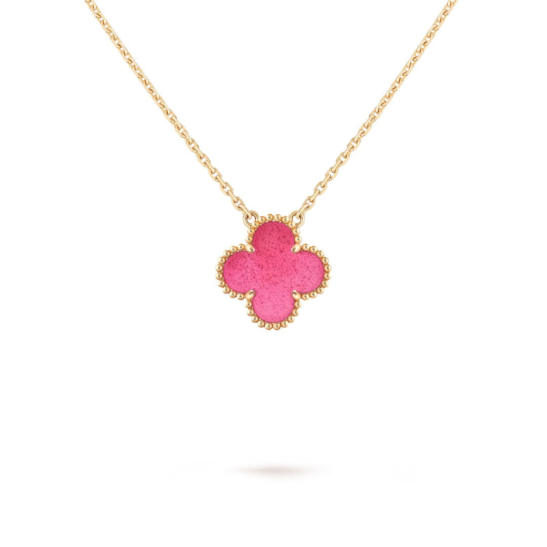 [ElanLuxe Jewelry] NEW CLOVER 15MM PINK ENAMEL NECKLACE