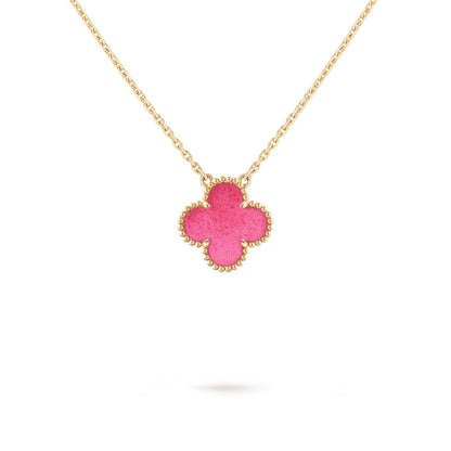 [ElanLuxe Jewelry] NEW CLOVER 15MM PINK ENAMEL NECKLACE