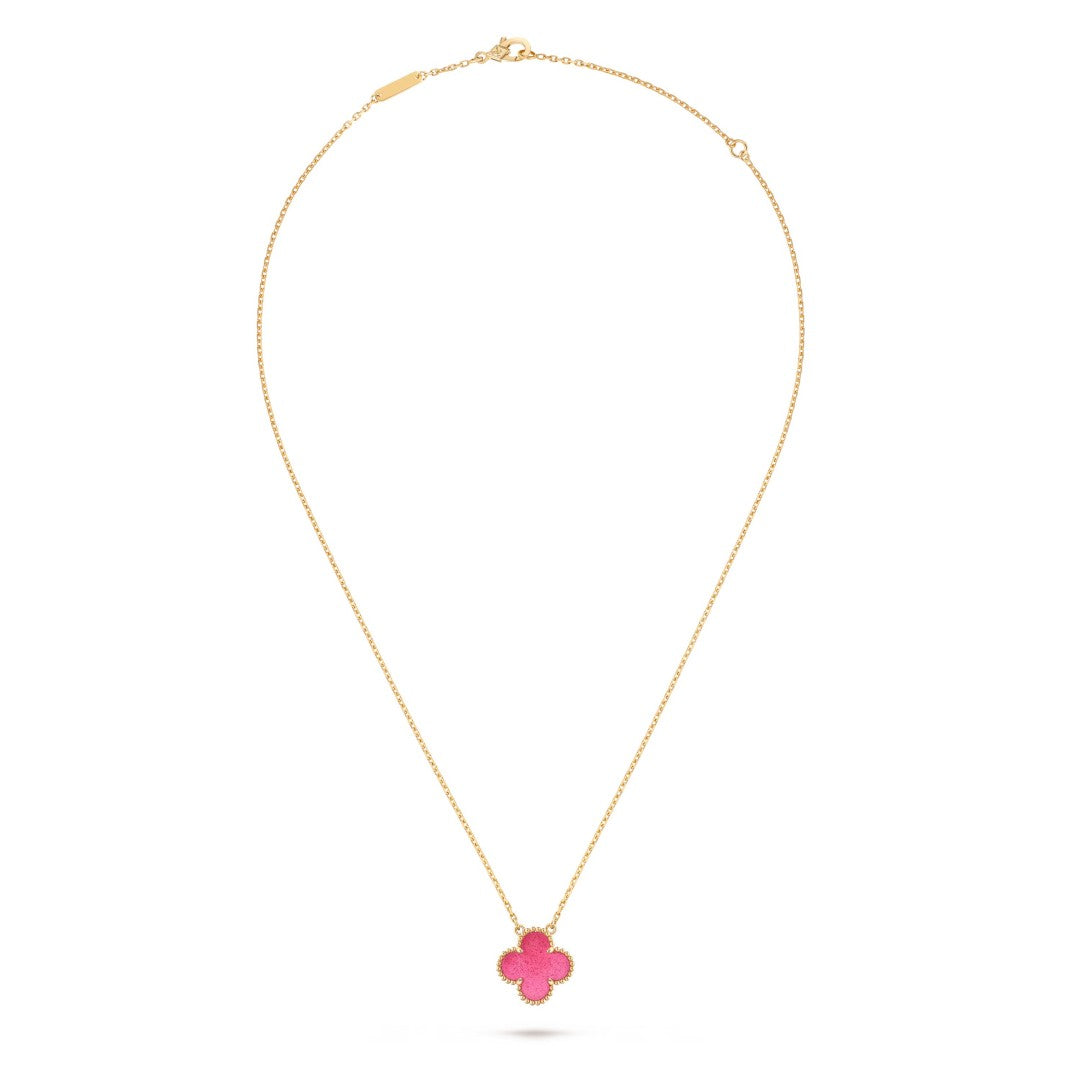 [ElanLuxe Jewelry] NEW CLOVER 15MM PINK ENAMEL NECKLACE