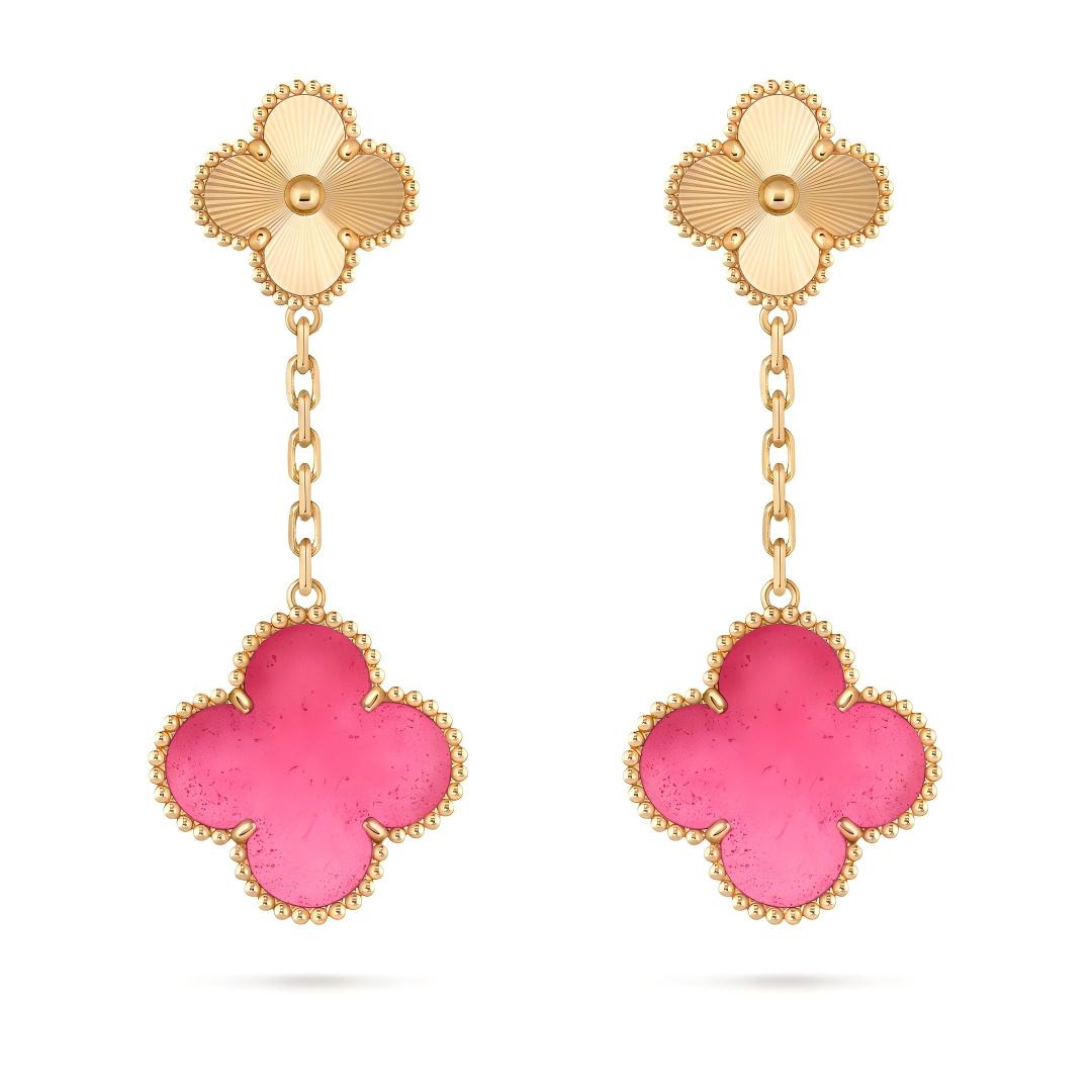 [ElanLuxe Jewelry]NEW CLOVER 2 MOTIF PINK ENAMEL EARRINGS