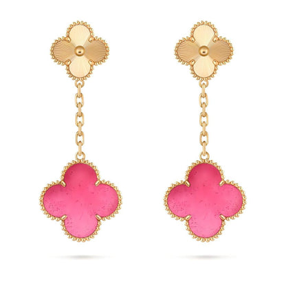 [ElanLuxe Jewelry]NEW CLOVER 2 MOTIF PINK ENAMEL EARRINGS