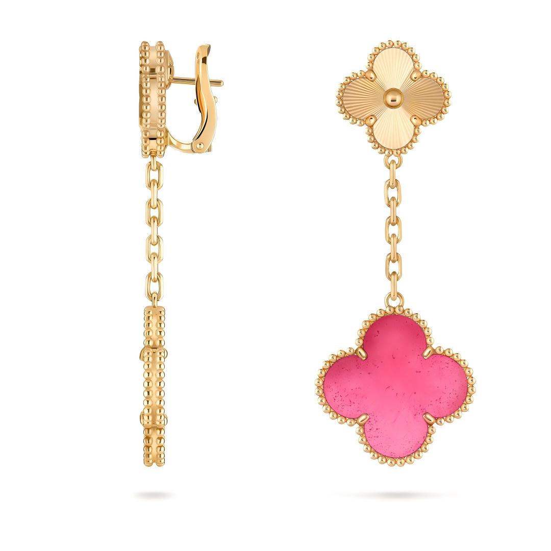 [ElanLuxe Jewelry]NEW CLOVER 2 MOTIF PINK ENAMEL EARRINGS